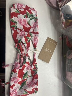 Benoa Swim Red Floral Bandeau Bikini Top